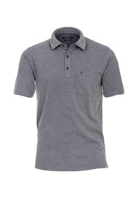 Szary polówka wykonana z miękkiej mieszanki bawełny, z dwu guzikowym zapięciem, kontrastowym wykończeniem kołnierza oraz małą kieszonką na piersi.