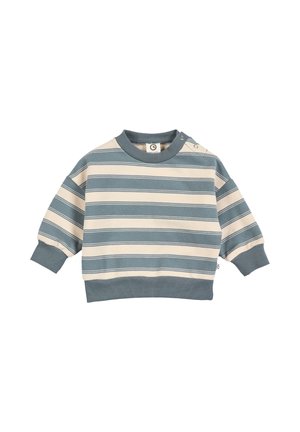 Gestreifter Sweatshirt in hellbeige und türkis. Mit Rundhalsausschnitt, gerippten Bündchen und Schulterknöpfen für ein einfaches Anziehen. Aus weichem, strukturiertem Stoff.