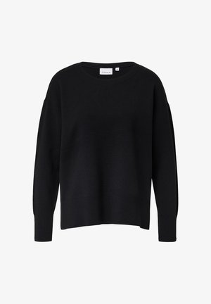 Zwarte oversized trui met een ronde halslijn en geribde afwerking. Gemaakt van een zacht materiaal, met verlaagde schouders en lange mouwen.