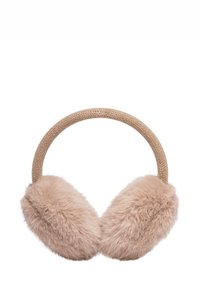 Faux-Fell-Ohrenschützer in hellem Beige mit einem strukturierten, rund gewebten Kopfband für zusätzlichen Komfort. Weiche, flauschige Ohrabdeckungen erhöhen die Wärme.