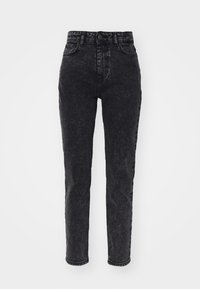 Hoge taille zwarte denim jeans met een licht vervaagd uiterlijk, taps toelopende pijpen, vijf zakken en een metalen knoopsluiting.