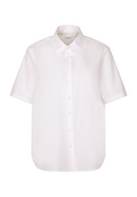 Camicia bianca a maniche corte realizzata in tessuto liscio, con colletto classico e chiusura anteriore a bottoni, dal taglio comodo e orlo dritto.