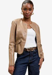 REGULAR FIT COLLARLESS - Bunda z umělé kůže - mushroom faux leather
