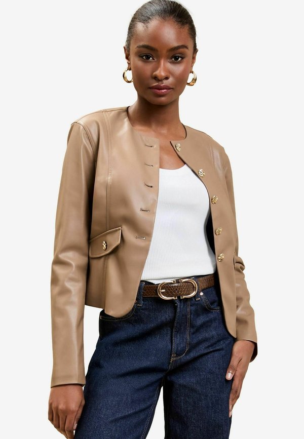 REGULAR FIT COLLARLESS - Blazer - mushroom faux leather