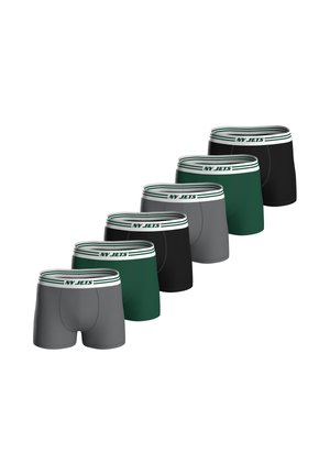 Herrboxerbriefs i grått, grönt och svart, med en mångrandig resår som har texten "NY JETS". Mjuk, stretchig tyg med en formad passform.
