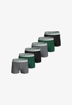 Pánské boxerky ve šedé, zelené a černé barvě s vícebarevným páskem s textem "NY JETS". Měkká, elastická látka s přizpůsobeným střihem.
