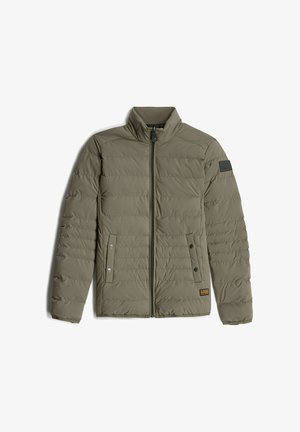 Gevoerde jas in olijfgroen, met een hoge kraag, een ritssluiting aan de voorkant, drukknoopjes en zijzakken met een gestructureerde afwerking.