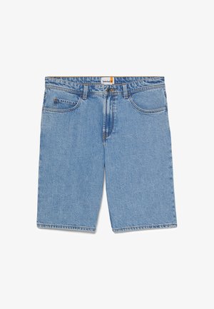 Ljusblå denimshorts med en klassisk design som har fem fickor, rak benstil och synliga sömdetaljer.