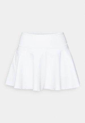 White skater skirt made of smooth fabric. Flared design with a fitted waistband. Soft texture, no visible patterns or accents.