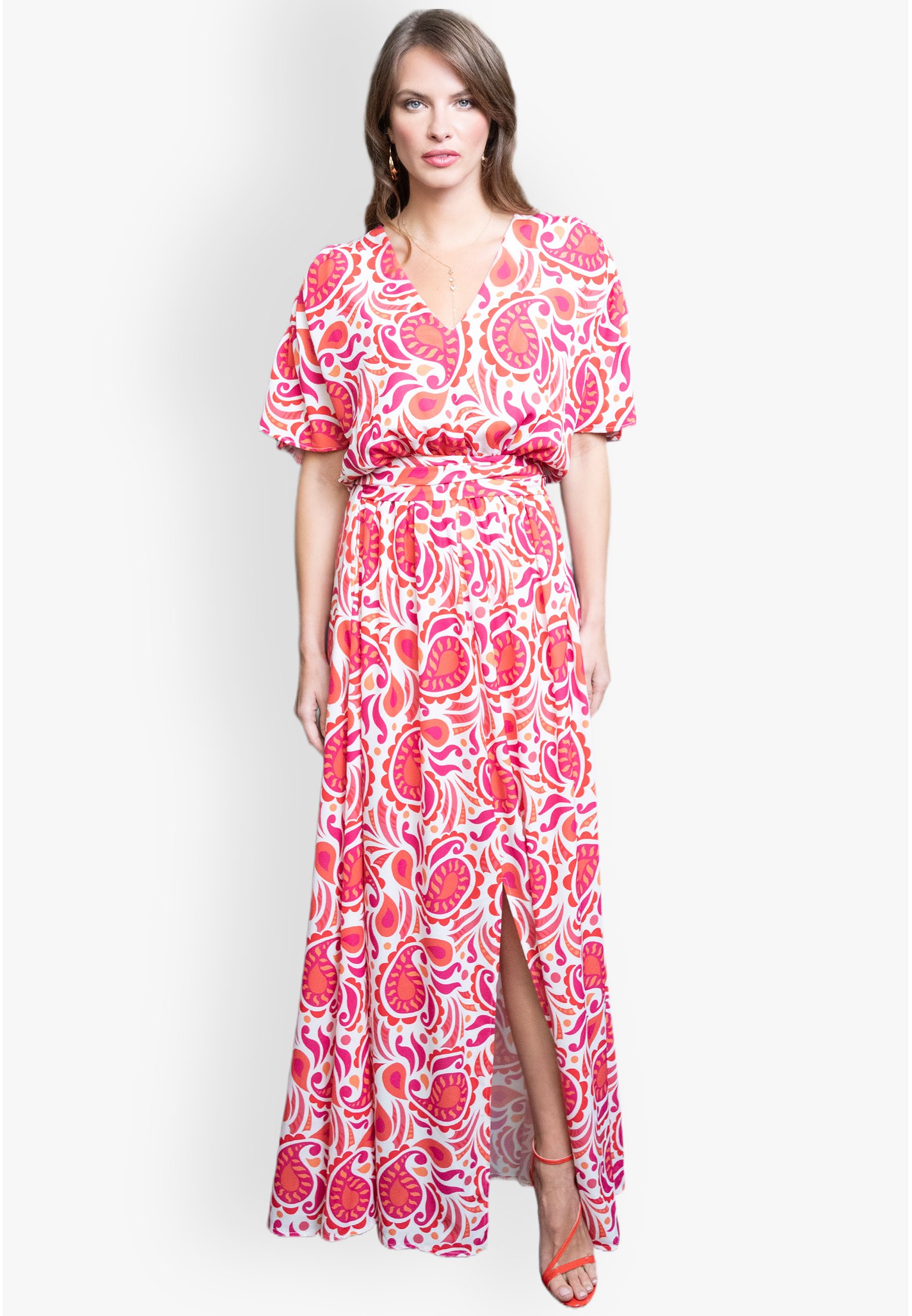 HotSquash SPLIT FRONT - Maxi dress - red white paisley swirl/light red -  Zalando.ie