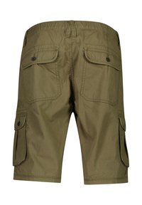 Pantaloni cargo verde oliva con una vestibilità rilassata. Presentano due tasche laterali, due tasche posteriori e una cintura cucita per il comfort.