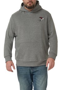 Grauer Hoodie mit einer Fronttasche und gerippten Bündchen, mit einem gestickten Snoopy-Design. Hergestellt aus weichem, angenehmem Material.