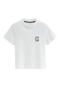 T-shirt en coton blanc à manches courtes et col rond, avec une lettre "G" navy brodée sur la poitrine gauche.