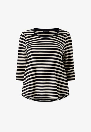 Zwart-wit horizontaal gestreept langermig shirt met een ronde halslijn en een licht gebogen zoom.