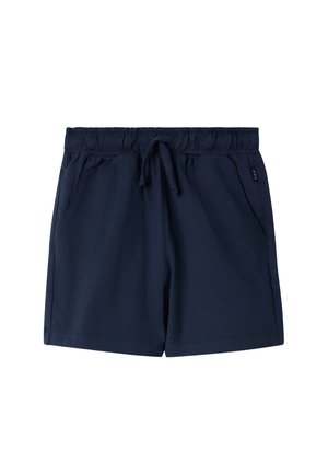 Donkerblauwe casual shorts met elastische tailleband, trekkoord en zijzakken, geschikt voor dagelijks gebruik.