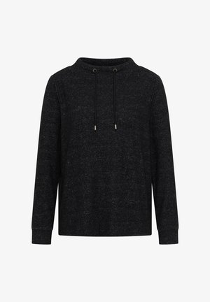 Pullover lungo a maniche lunghe di colore grigio scuro con un alto collo a girocollo e lacci neri con punte argentate.