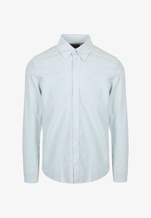 Gestreepte button-up shirt in lichtblauw en wit. Katoenen stof, lange mouwen, standaard kraag en knoopsluiting. Gestructureerde streepdetails.