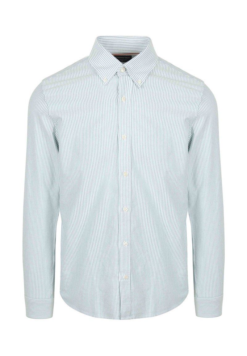 Gestreepte button-up shirt in lichtblauw en wit. Katoenen stof, lange mouwen, standaard kraag en knoopsluiting. Gestructureerde streepdetails.