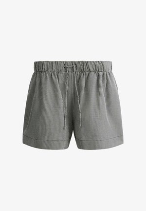 Pantaloncini a vita elastica in gingham bianco e nero con coulisse e orli risvoltati.