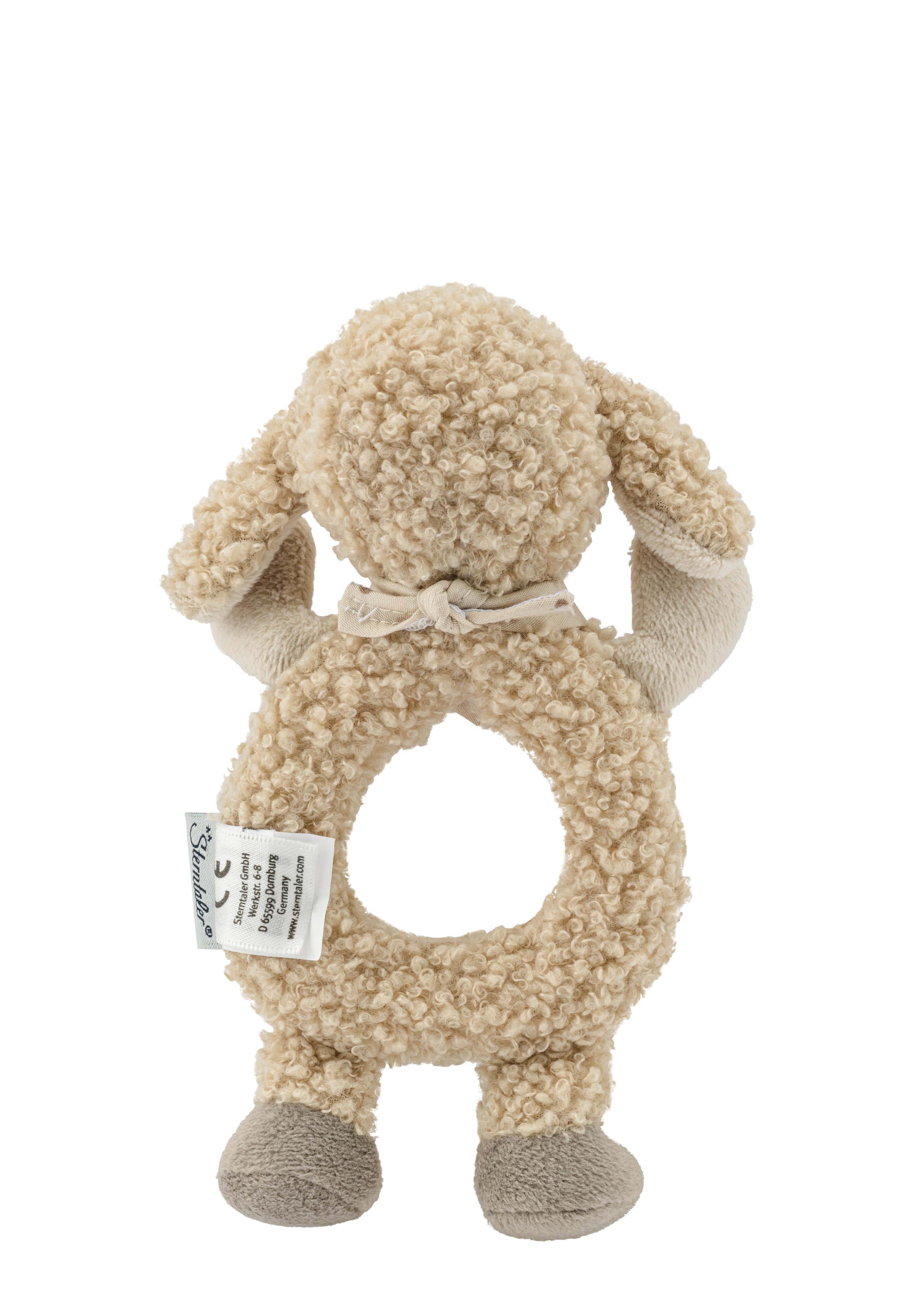 Idena Teddybär Mit Kuscheligem Fell – Beige Mit Goldener Schleife, Ca. 38 Cm Groß, Waschbar (Art. 40255)