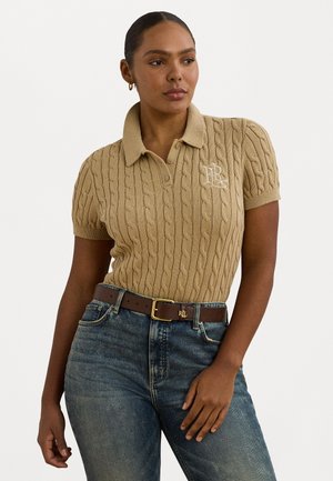 NATRISSA CABLE KNIT COTTON POLO SWEATER - Pullover - beige
