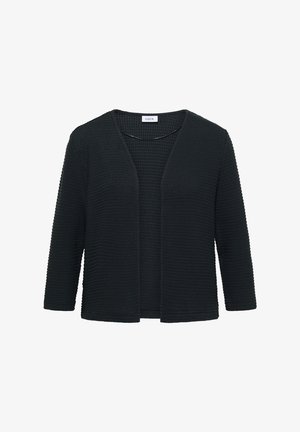 Cardigan noir texturé à ouverture devant, manches longues et col rond, étiqueté « Cecil » au niveau du col.