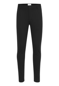 Svarta slim-fit byxor tillverkade av ett smidigt, vävt tyg. Har dragkedja, knappknäppning och sidofickor för funktionalitet.