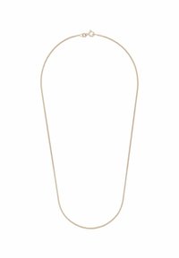 Collar de cadena en tono dorado con un diseño hueco y cierre de langosta. Textura suave con una silueta esbelta.