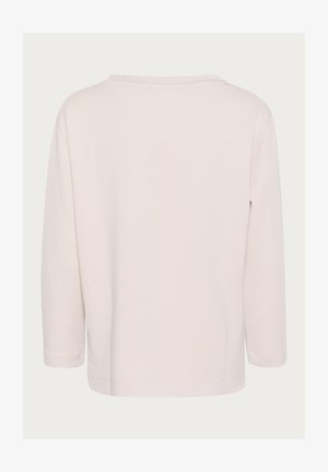 Svijetlosmeđi dugi rukav majica s okruglim izrezom i opuštenim krojem. Meki, glatki materijal bez uzoraka ili vidljivih detalja.