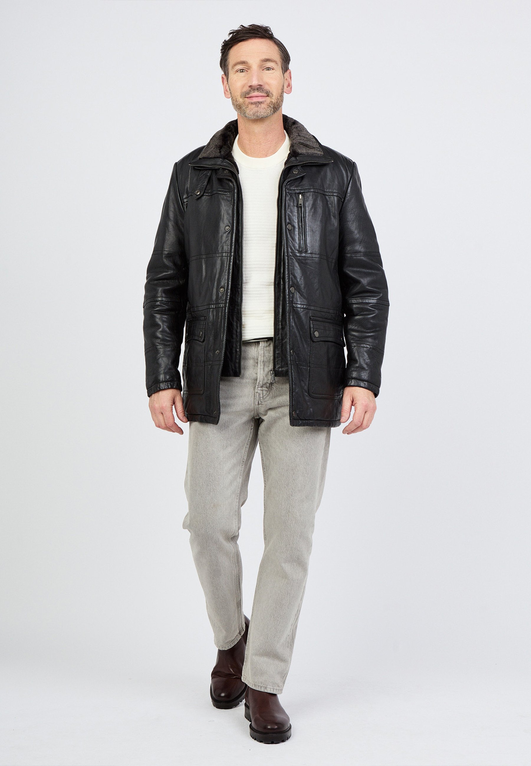 JCC MIT BRUSTTASCHE - Leather jacket - black - Zalando