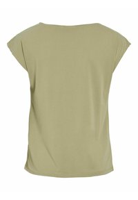 Top corto de color verde oliva con un corte relajado, cuello redondeado y tela de algodón suave, que presenta un diseño simple y minimalista.