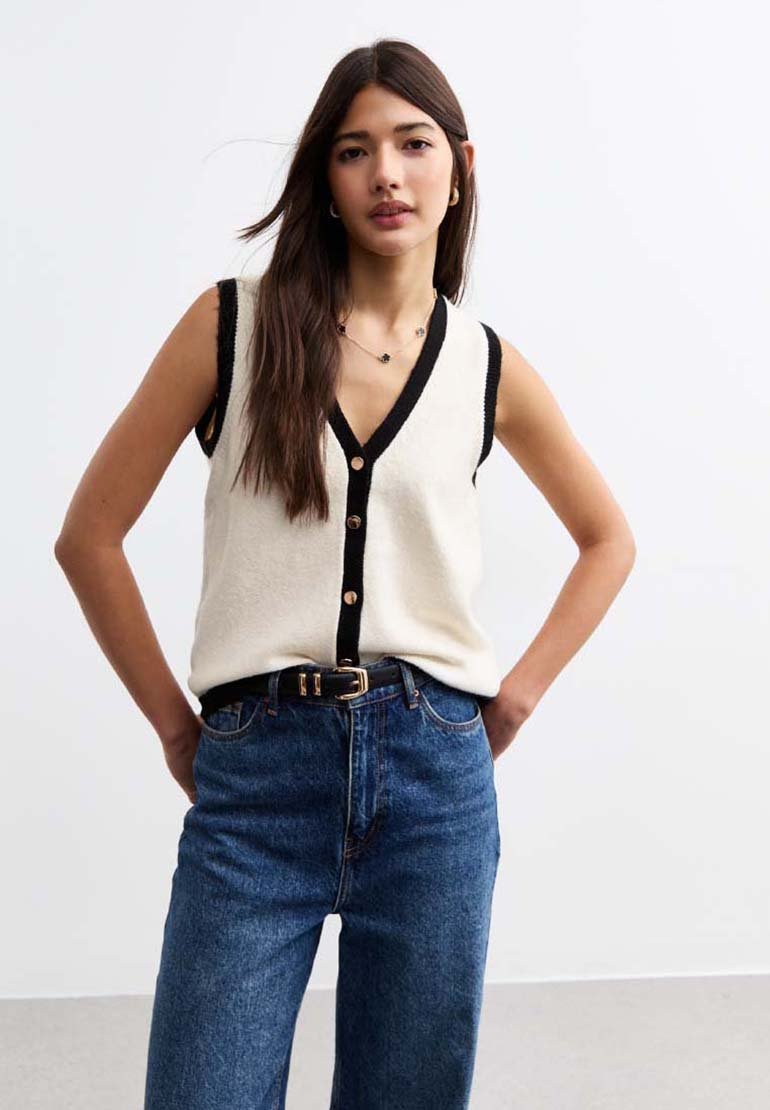 New Look CONTRAST TRIM BUTTONED - Bodywarmer - off white