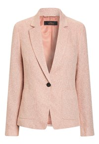 Rosa strukturiertes Blazer mit gekerbtem Revers, einfacher Knopfschluss, zwei Fronttaschen und glattem Futter. Taillierte Passform.