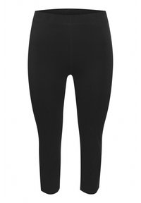 Leggings neri con un design aderente, realizzati in un materiale morbido ed elasticizzato, dotati di una vita elastica e lunghezza cropped.