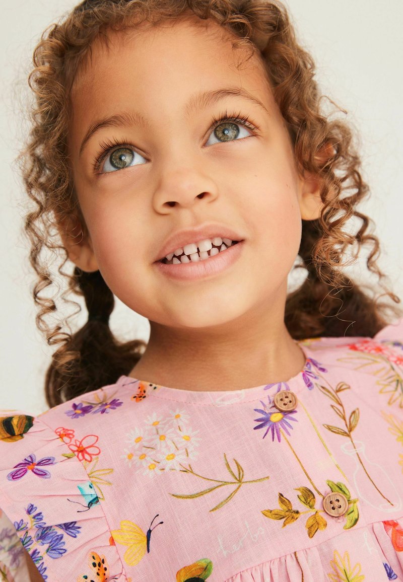 Next FRILL SLEEVE COTTON DRESS Shirt dress pink floral/pink Zalando