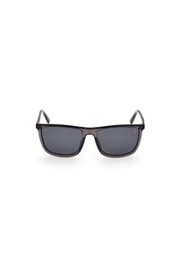 Ochelari de soare cu ramă rectangulară, lentile gri închis și brațe subțiri gri. Fabricati din plastic cu o finisare netedă, fără embellishments vizibile.