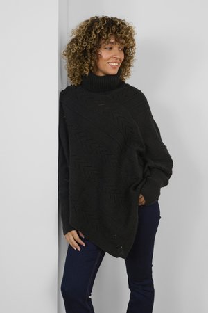 Cream HOLIDAY TURTELNECK PONCHO - Keep - pitch black