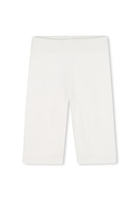 Witte gebreide shorts met een elastische tailleband. De stof heeft een gladde textuur en schone randafwerking, geschikt voor casual draaggelegenheden.