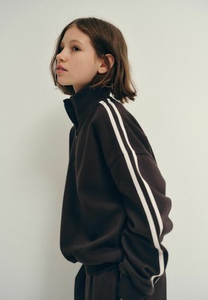 THE SET, SIDE STRIPE ZIP NECK AND WIDE LEG JOGGERS SET - Trainingsanzug - chocolate brown