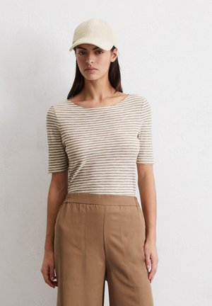 SHORT SLEEVE BOAT NECK STRIPED - Print T-shirt - multi dusty brown  inside out