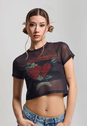 Ed Hardy, WOMENS LIFE IS A GAMBLE MESH BABY TEE - Pusero - black