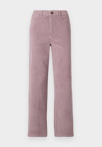 Corduroy pants in licht mauve met een rechte pijp. Voorzien van een sluiting met een knoop aan de voorkant en een verticale ribbelstructuur.