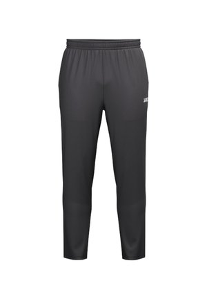 Pantaloni sportivi neri con vita elasticizzata e gambe affusolate, con un piccolo logo bianco sulla parte superiore della coscia destra.