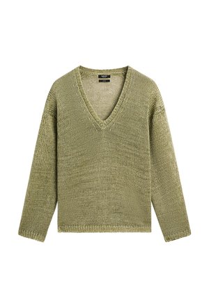 Massimo Dutti CUTWORK V-NECK - Pullover - green