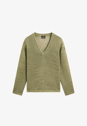 Massimo Dutti CUTWORK V-NECK - Trui - green