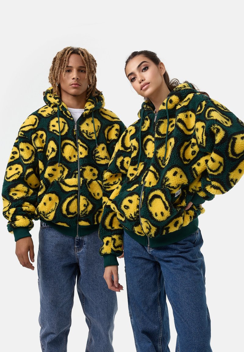 Karl Kani SIGNATURE SMILEY FULL ZIP UNISEX - Bunda z nepravej kože - green/yellow/black