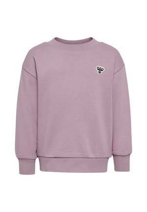 Lys lilla sweatshirt med lange ærmer, ribkant og -manchetter samt et lille biemærke øverst på venstre bryst.
