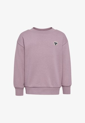 Lys lilla sweatshirt med lange ærmer, ribkant og -manchetter samt et lille biemærke øverst på venstre bryst.