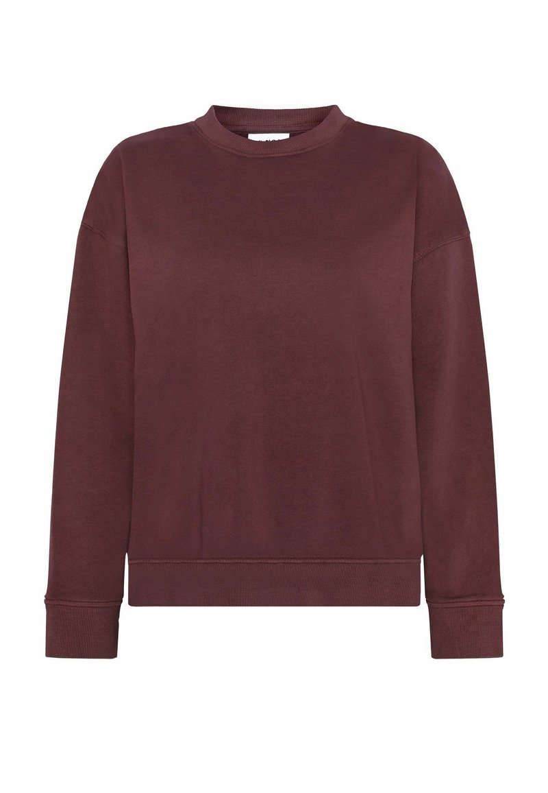 Bordeaux sweatshirt van zacht materiaal, met een ronde hals, verlaagde schouders, lange mouwen en ribgebreide boorden en onderrand.