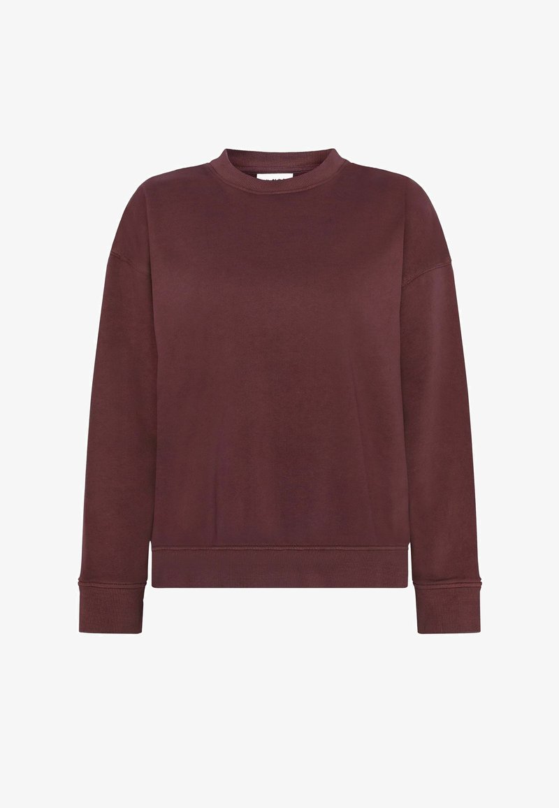 Bordeaux sweatshirt van zacht materiaal, met een ronde hals, verlaagde schouders, lange mouwen en ribgebreide boorden en onderrand.